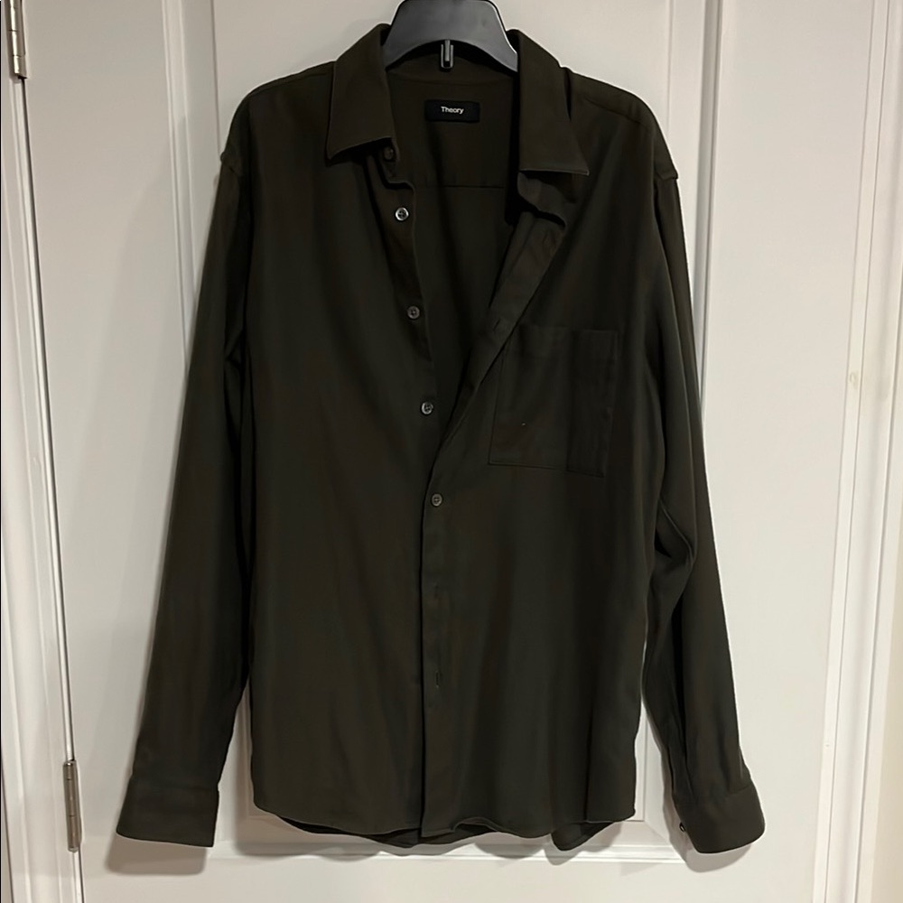 Theory Dark Green Button-Up Shirt